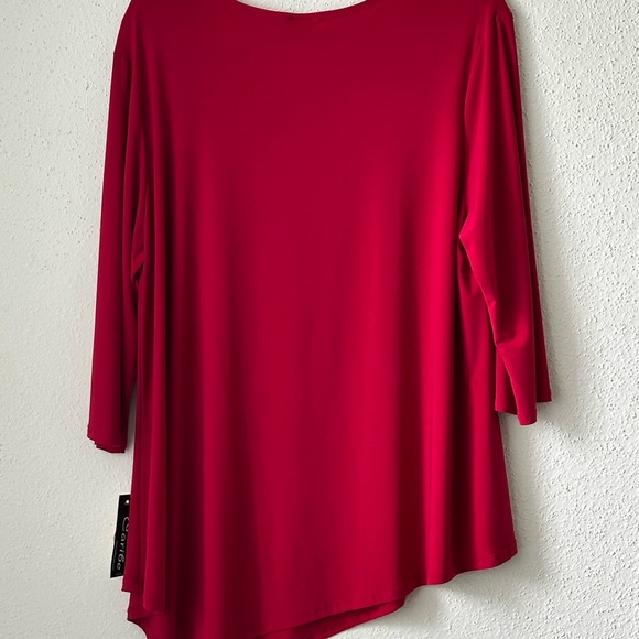 CARIBE Red 3/4 Sleeve V Neck TUNIC TOP 1XL Pullover Asymmetrical Hem Stretch NEW - Picture 5 of 8